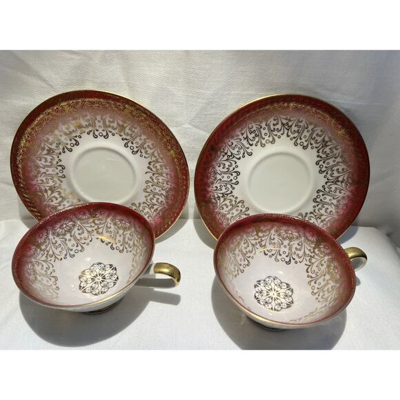 Bavaria Germany Pink Gold Floral Design Tea Cup & Saucer Set Of Two - Picture 2 of 11
